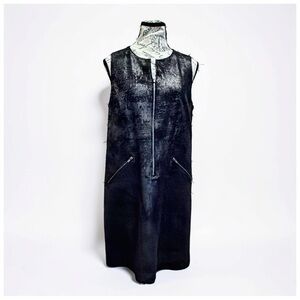 Lauren Vidal Black Textured Zip Front Sleeveless Dress |Minimalist | Luxe | S